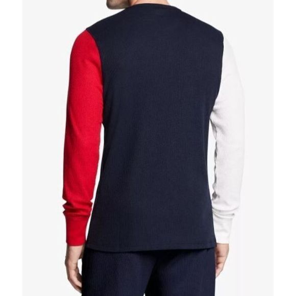 Tommy Hilfiger Men's Sz L Colorblock Waffle-Knit L/S Crewneck Sleepwear Shirt - Picture 2 of 5